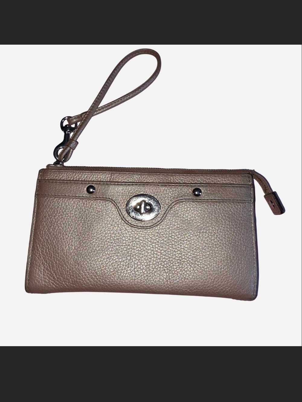 Coach Penelope 45647 Pebbled Leather Zippy /Turnlock Wallet-Metallic Dune